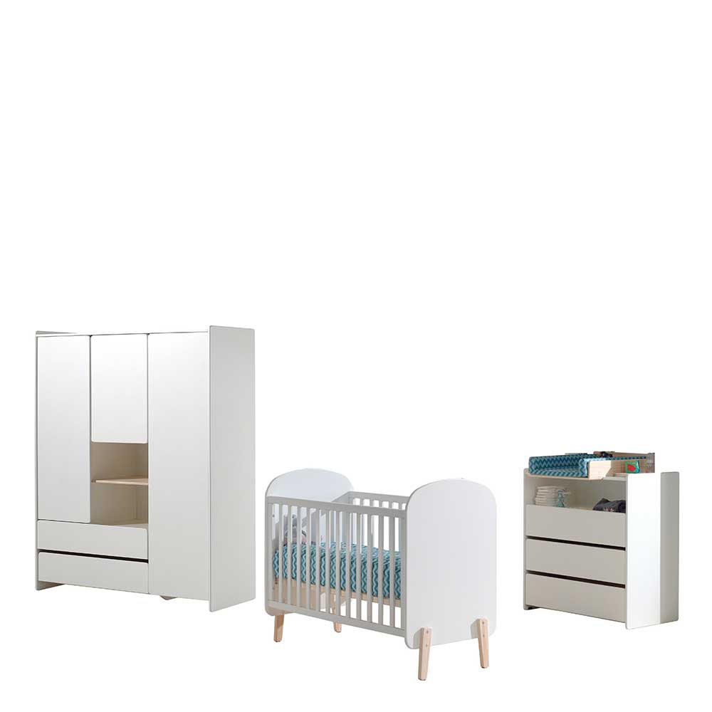 Skandi Babyzimmer Set Iliana dreiteilig in Weiß (dreiteilig)