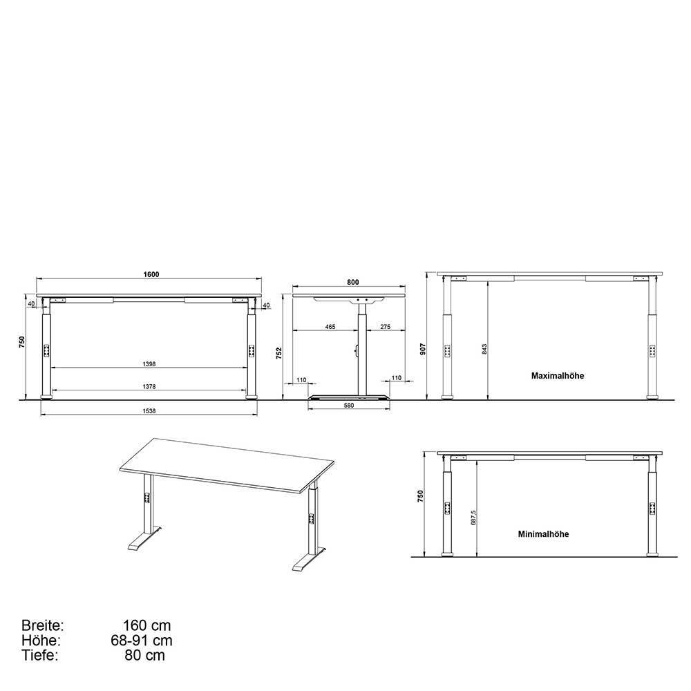 Schreibtisch Kalastania höhenverstellbar mit Rollcontainer (zweiteilig)