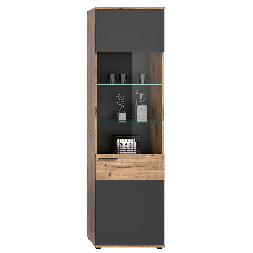 Wohnzimmervitrinenschrank Plestna 200 cm hoch und 57 cm breit