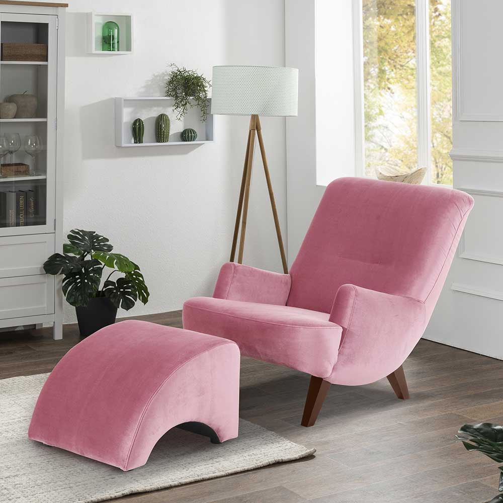 Moderner Wohnzimmer Sessel Crosavio in Rosa aus Samtvelours