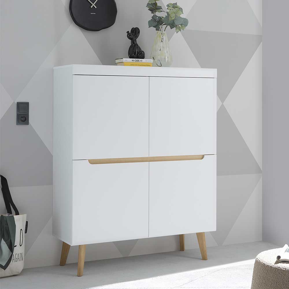 Skandi Design Highboard Jasturian in Weiß und Eichefarben