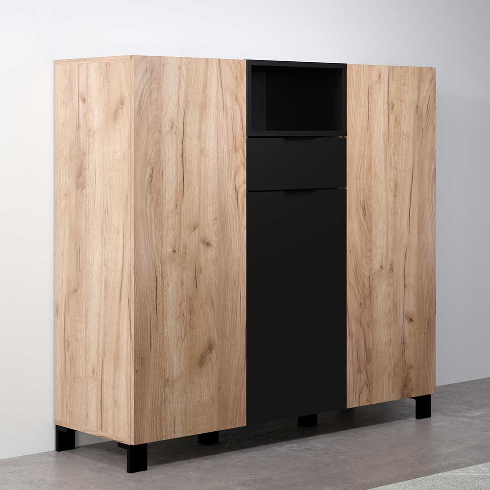 Highboard Acadonia in Eiche dunkel und Schwarz 140 cm hoch