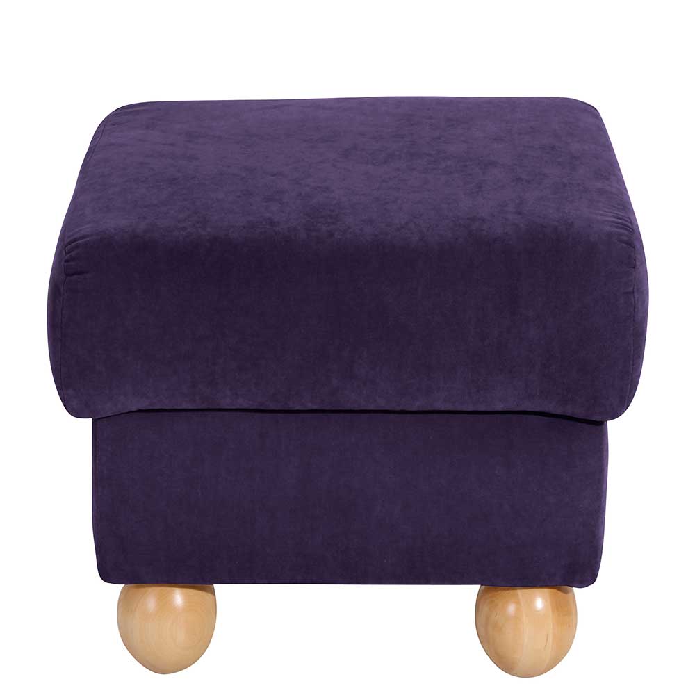 Landhaus Velours Hocker Soera in Violett und Buchefarben