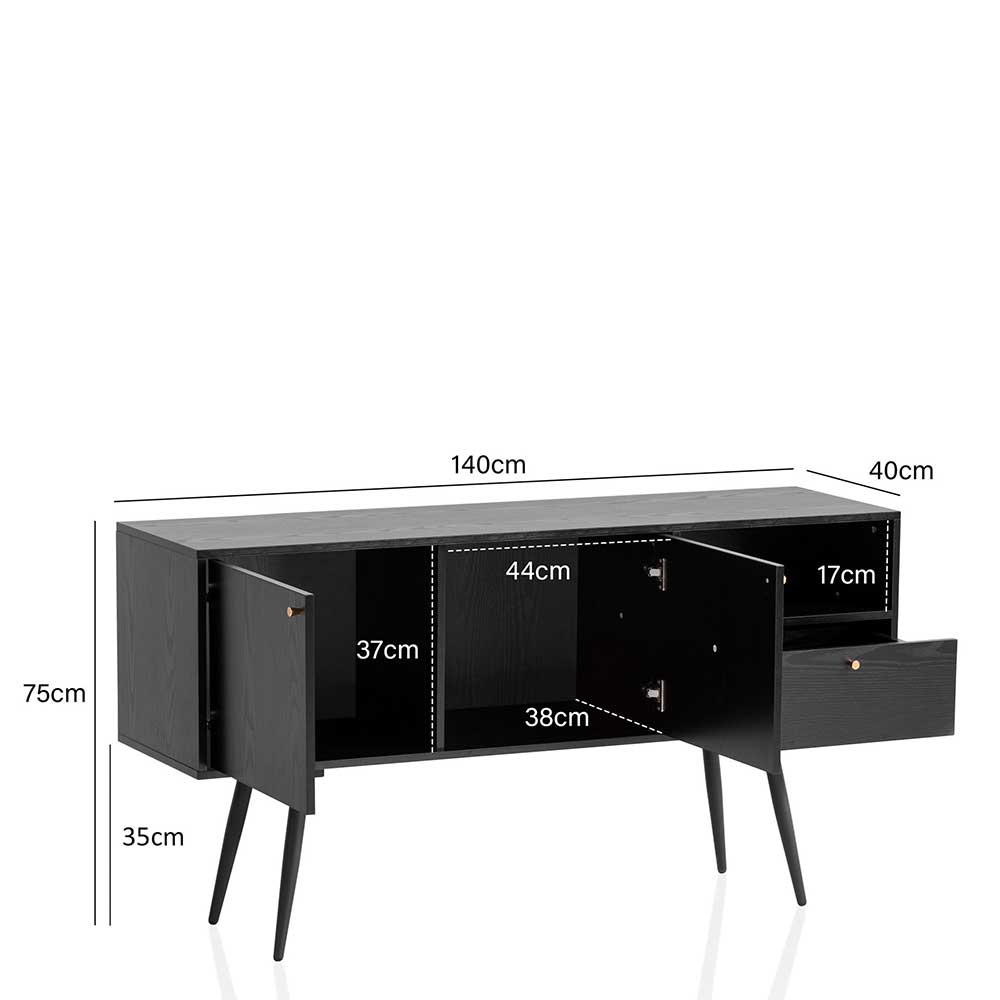 Sideboard Hammuel in Schwarz mit Metallgriffen