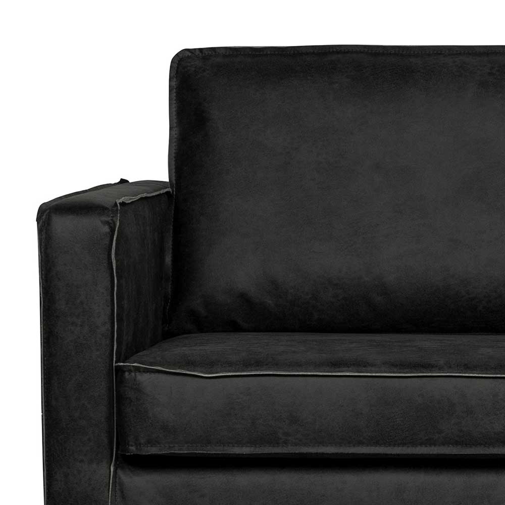 Retro Dreisitzer Sofa Lonzavez aus Recyclingleder Schwarz