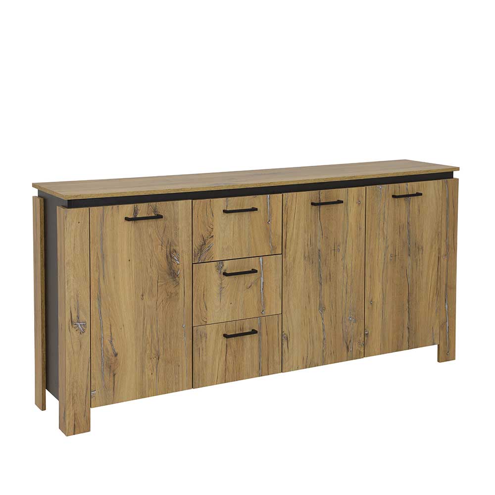 Sideboard Maduera in Zinneichefarben und Schwarz 3 türig