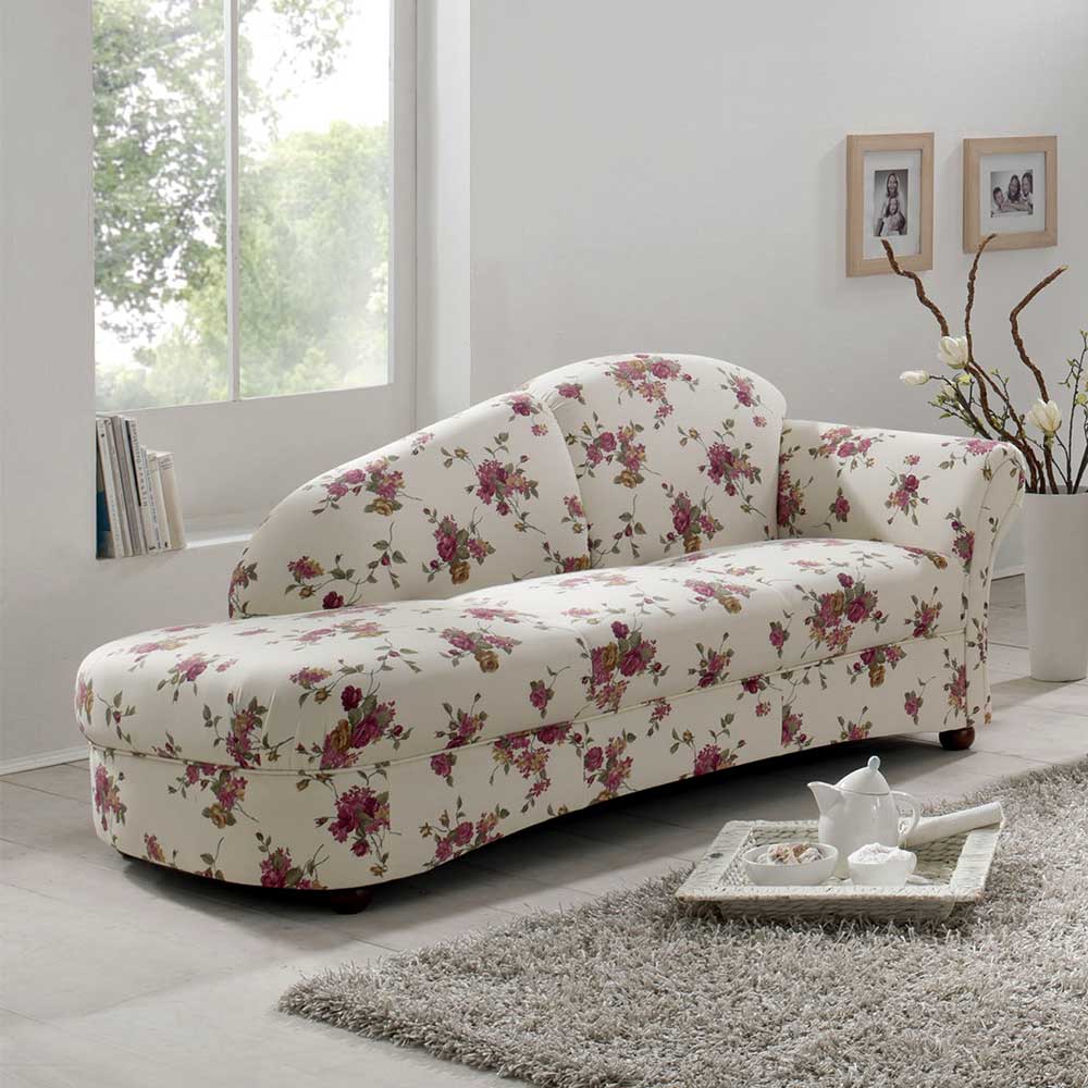 Landhausstil Recamiere Manitoba mit Blumen Motiv in Beige - Bunt