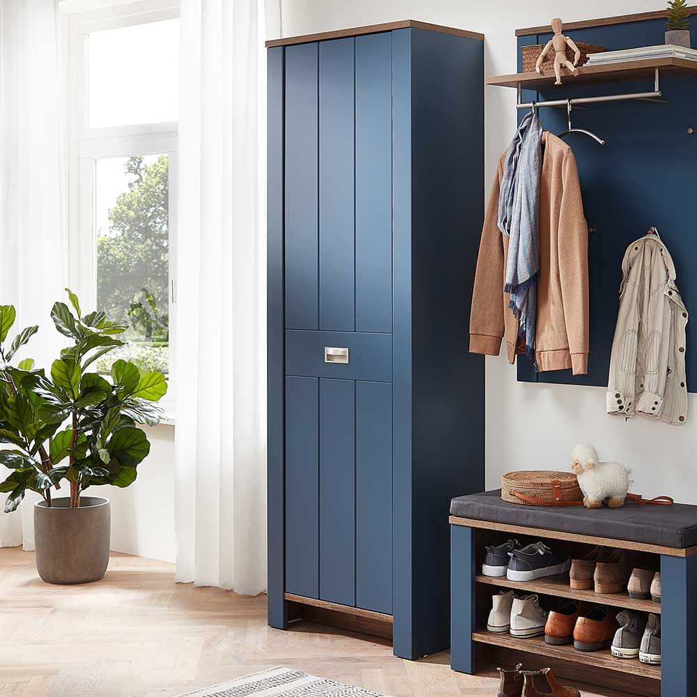 Landhausstil Flurschrank Fanci in Blau und Eiche dunkel NB