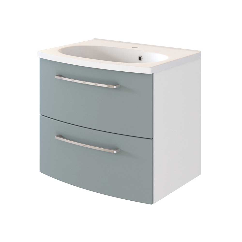 Design Waschtischunterschrank Scuma in Graugrün modern Weiß und