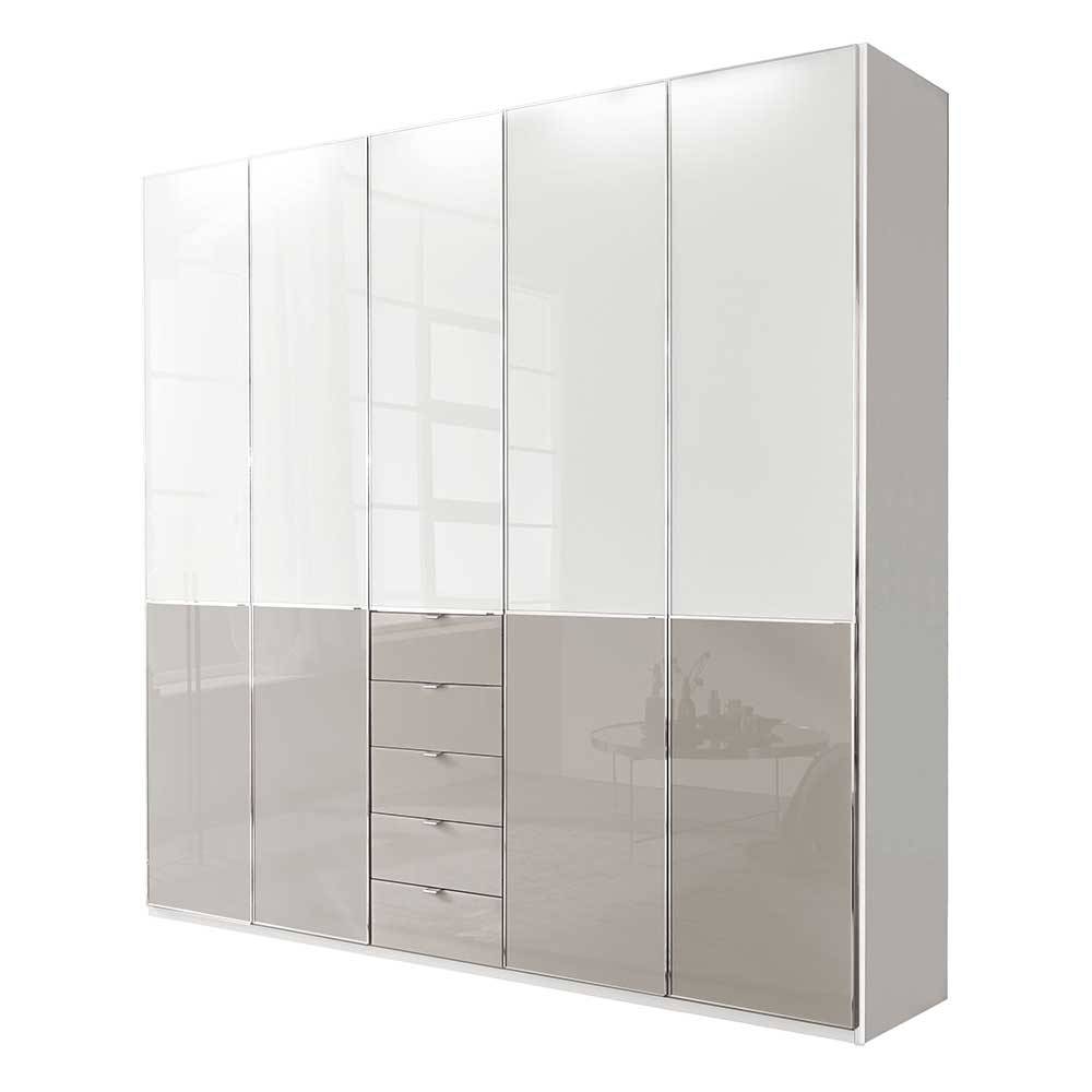 XL Kleiderschrank Latina Front glasbeschichtet mit fünf Schubladen