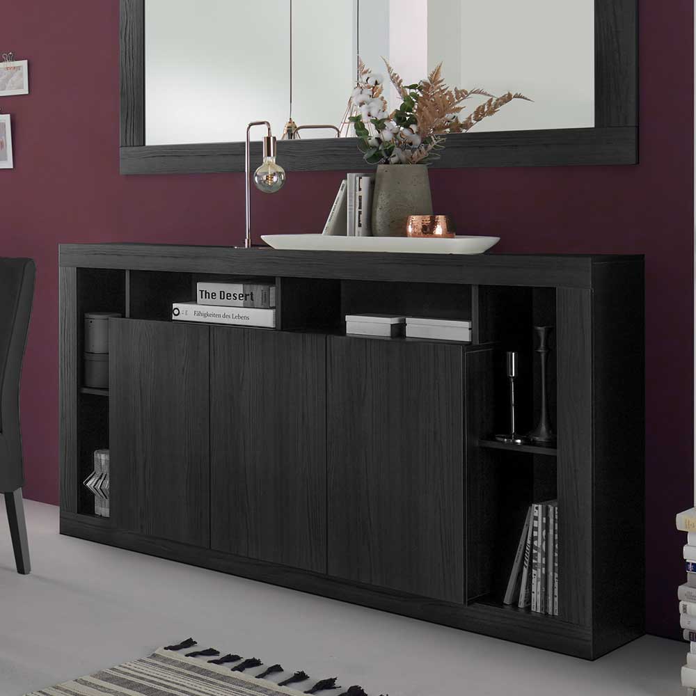 Sideboard in Schwarz Rajaco in modernem Design mit offenen Fächern