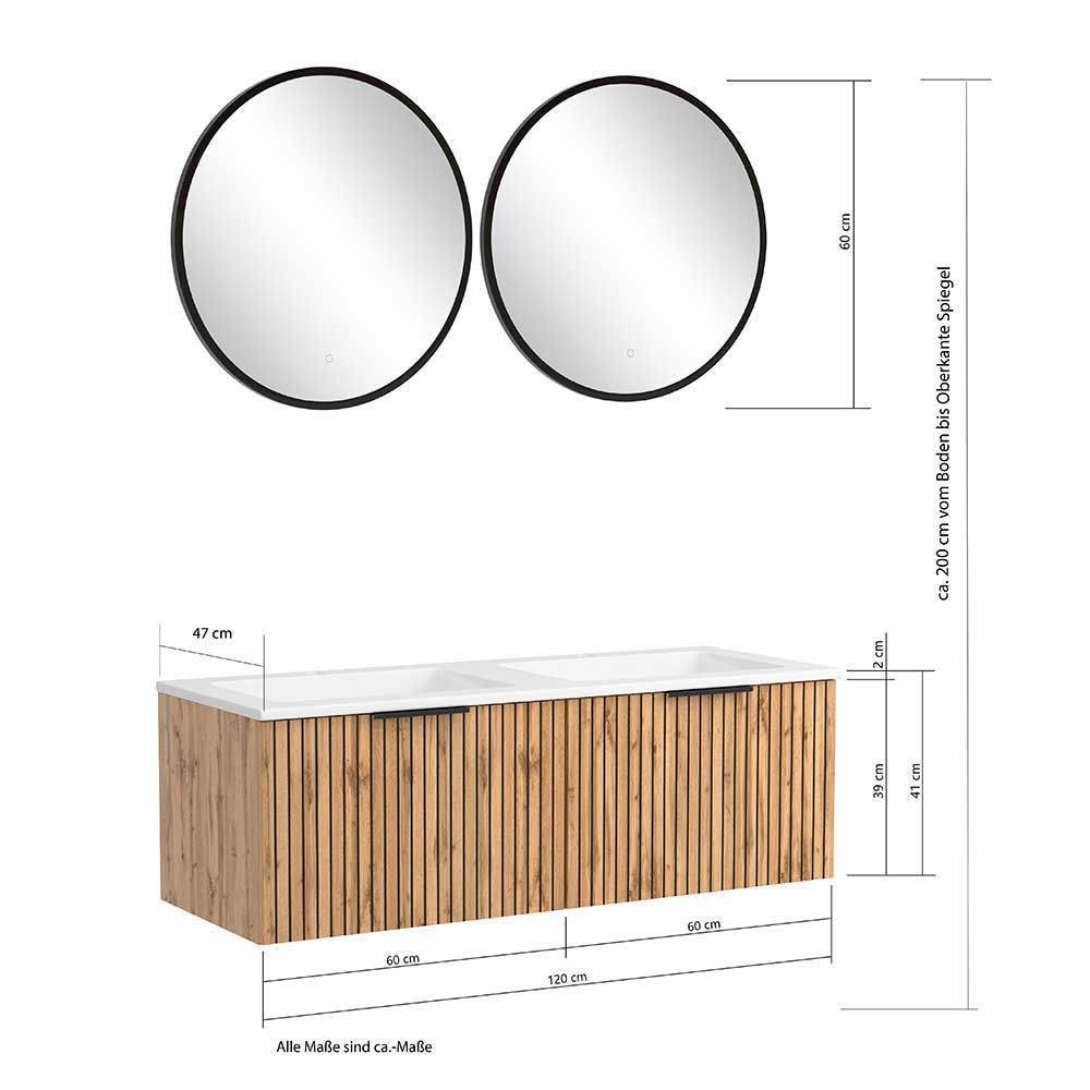 Möbel Badezimmer Wand Cadama in modernem Design - Wildeichefarben (fünfteilig)