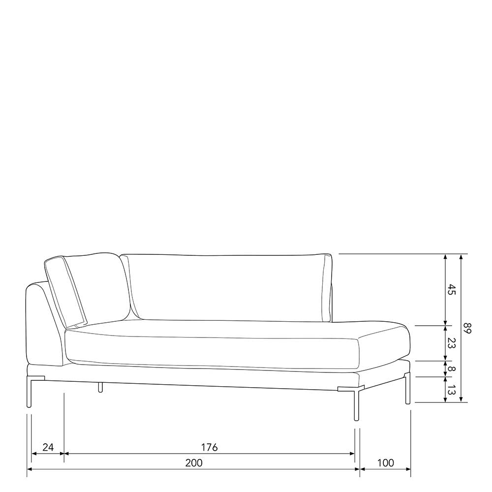 Modul Couch Chaiselongue Duffy in Dunkelgrau 200 cm breit