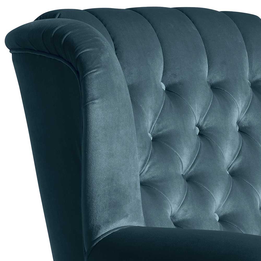 Ohrenbackensessel Chesterfield Rubrion aus Samtvelours in Petrol