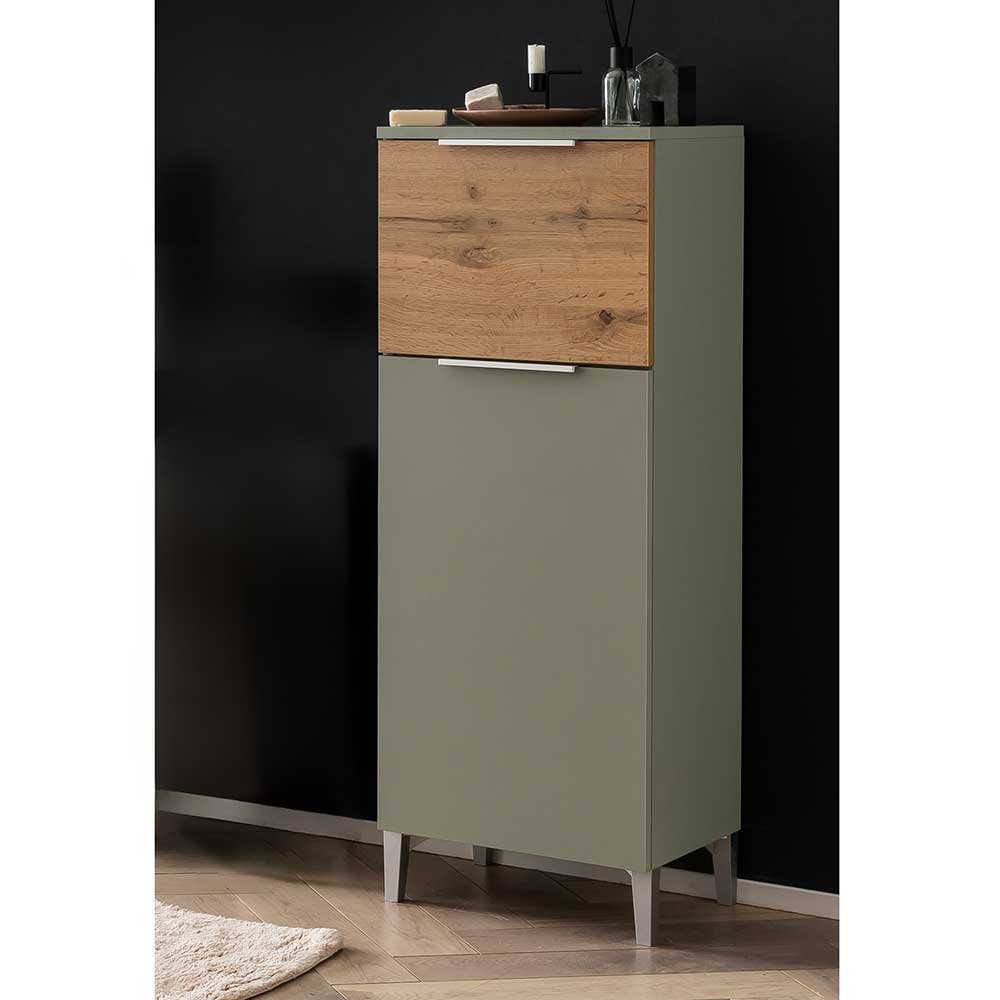 Badseitenschrank Loenie mit einer Schublade im Skandi Design