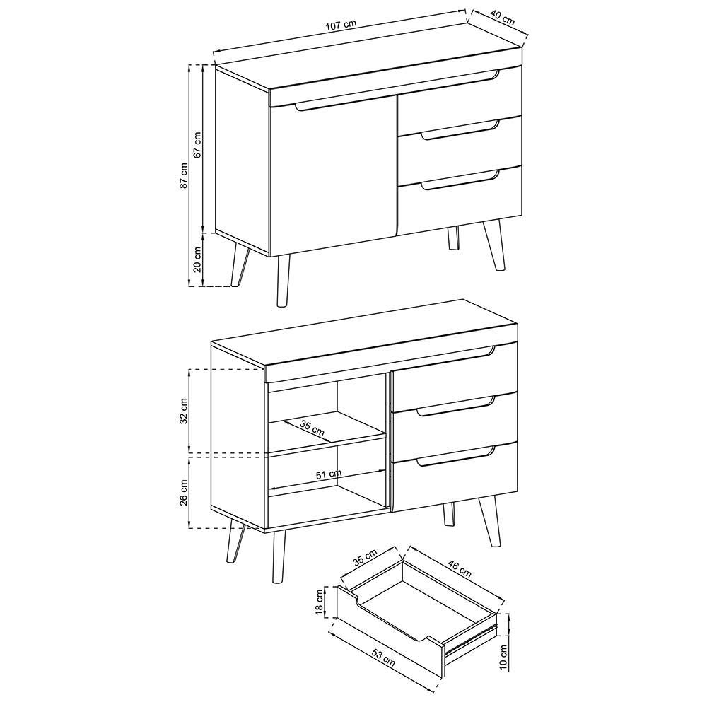 TV Wohnwand Tomya im Skandi Design mit Regal (vierteilig)