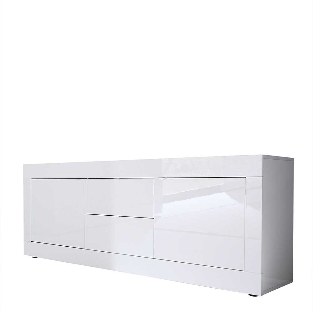 Türen Deconda mit und lackiert in Weiß Lowboard Hochglanz Schubladen Fernseh zwei