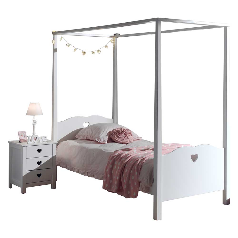 Kinderzimmer Bett weiß Ciomore 187 cm hoch mit Herz Motiv