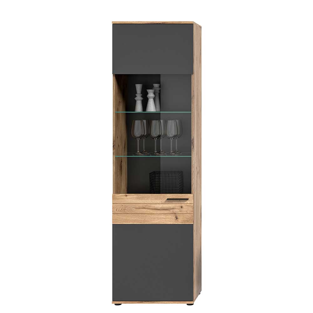 Wohnzimmervitrinenschrank Plestna 200 cm hoch und 57 cm breit