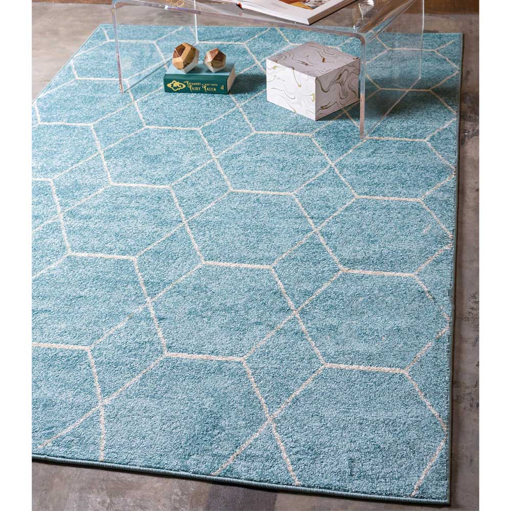 Teppich mit geometrischem Muster Skandi Design Mutez im Hellblauer