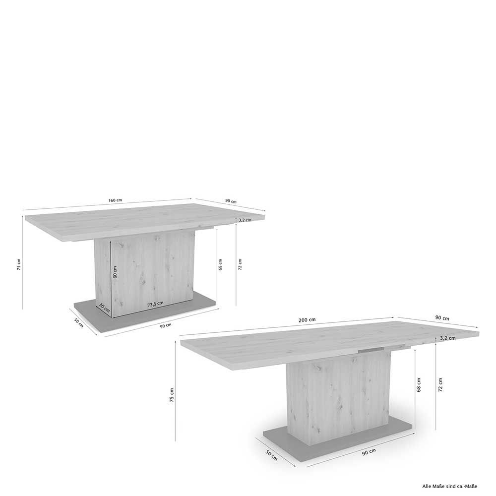 Esszimmertisch ausziehbar Alamrua mit einer Einlegeplatte in modernem Design