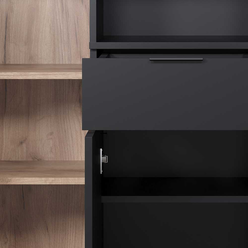 Highboard Acadonia in Eiche dunkel und Schwarz 140 cm hoch