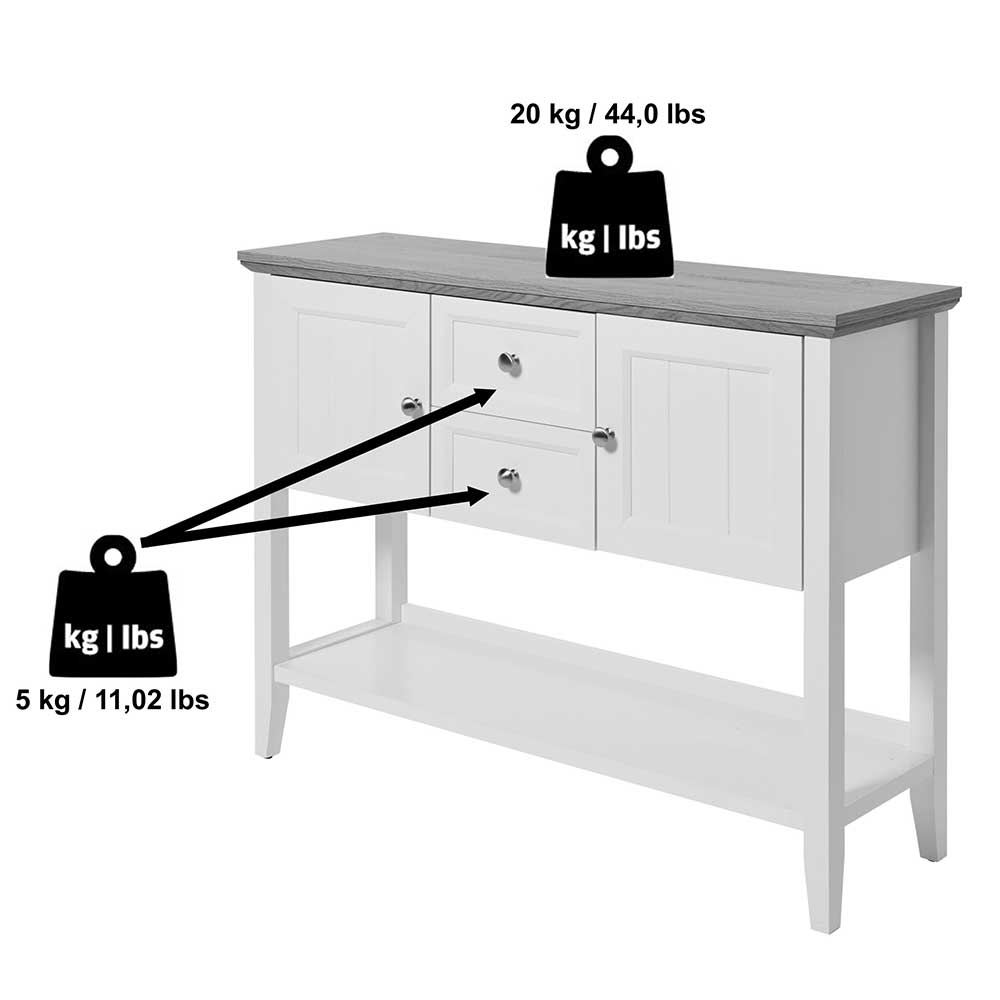 Konsolentisch Camplona mit zwei Schubladen in Weiß