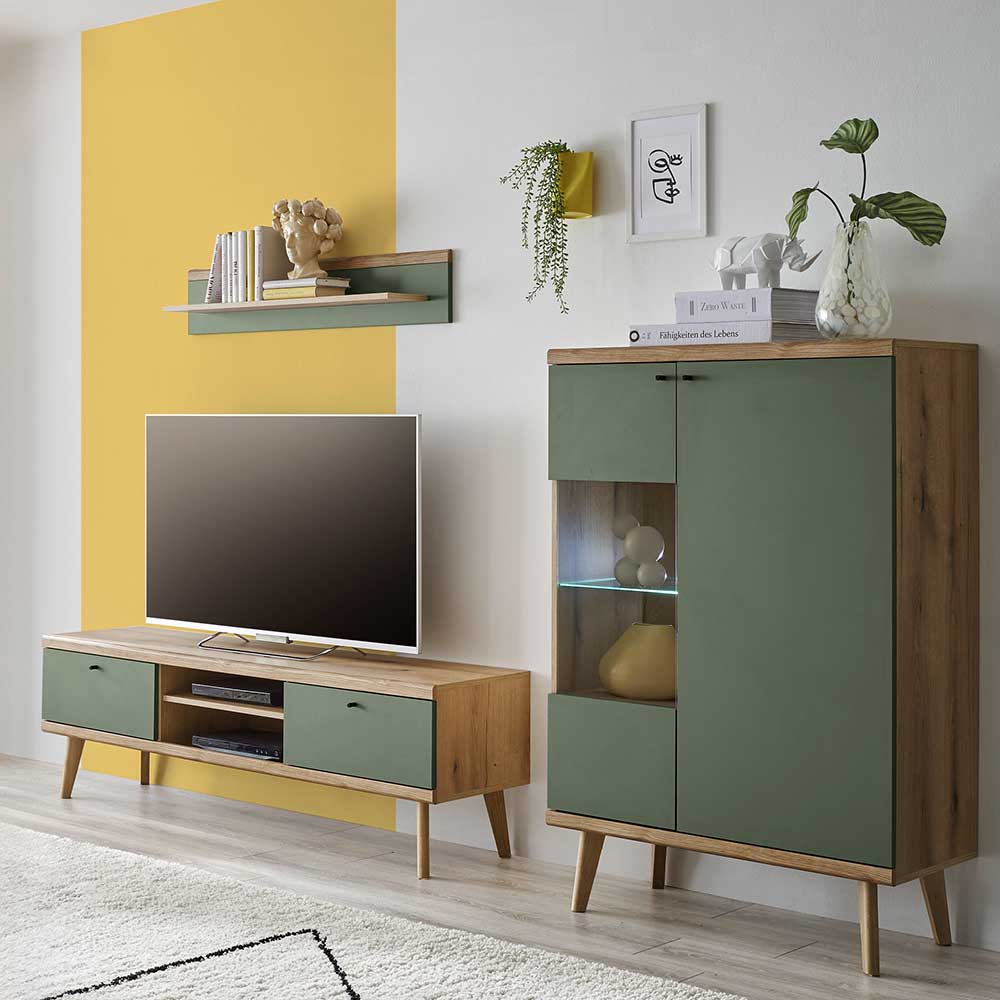 Fernseher Schrankwand Lora im Skandi Design 134 cm hoch (dreiteilig)