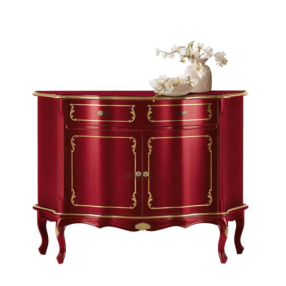 Anrichte Vera in Rot mit goldfarbigem Ornament Muster