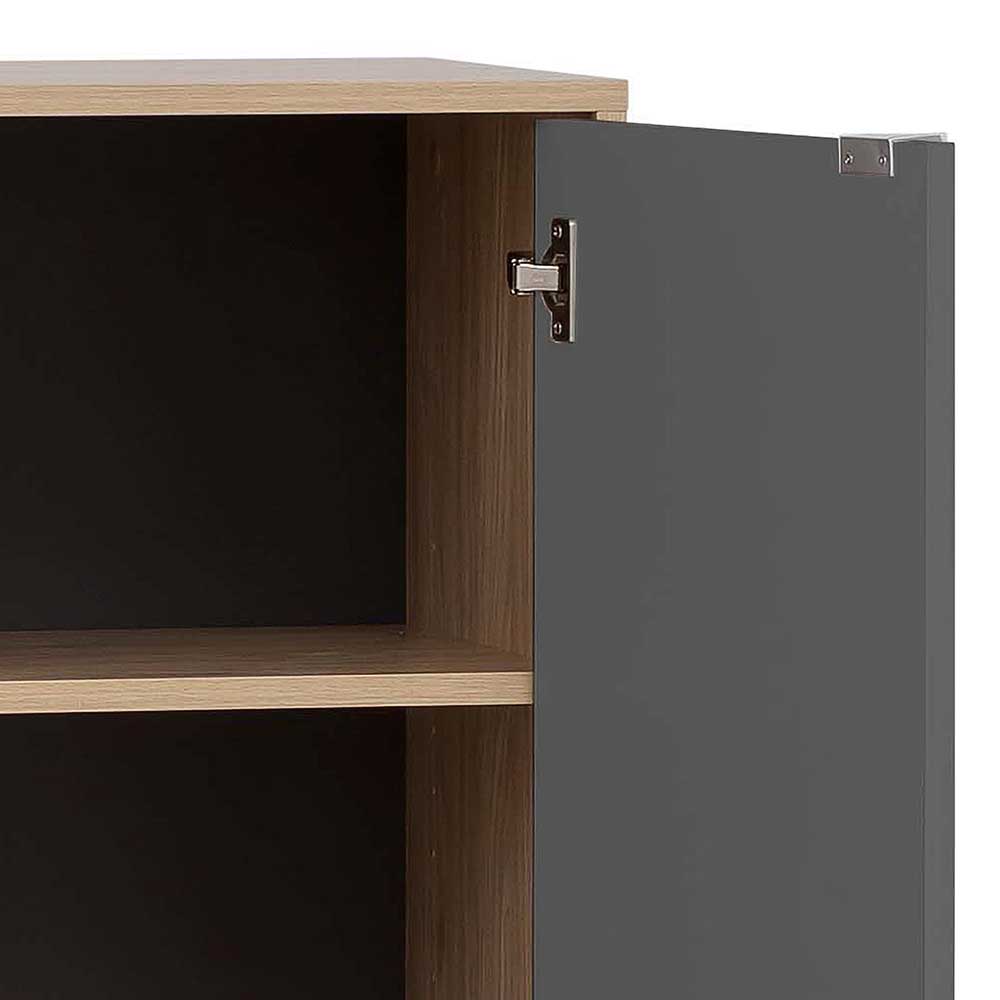 Modernes Highboard Bergi in Dunkelgrau und Eiche hell