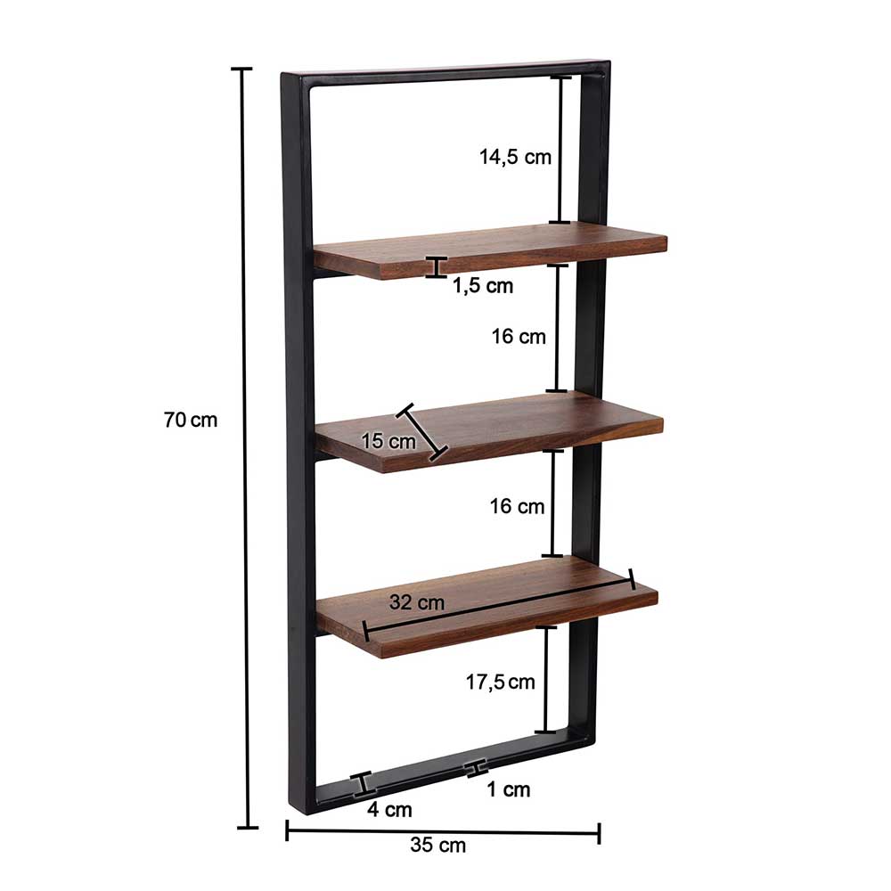 Hängeregal Beaven aus Metall und Sheesham Massivholz