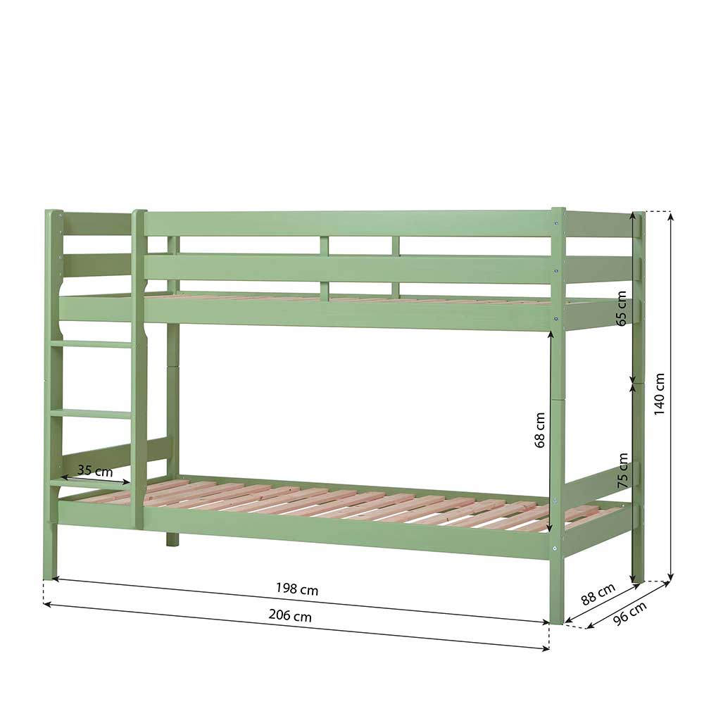 Kinderzimmer Stockbett Estella in Hellgrün aus Kiefer Massivholz