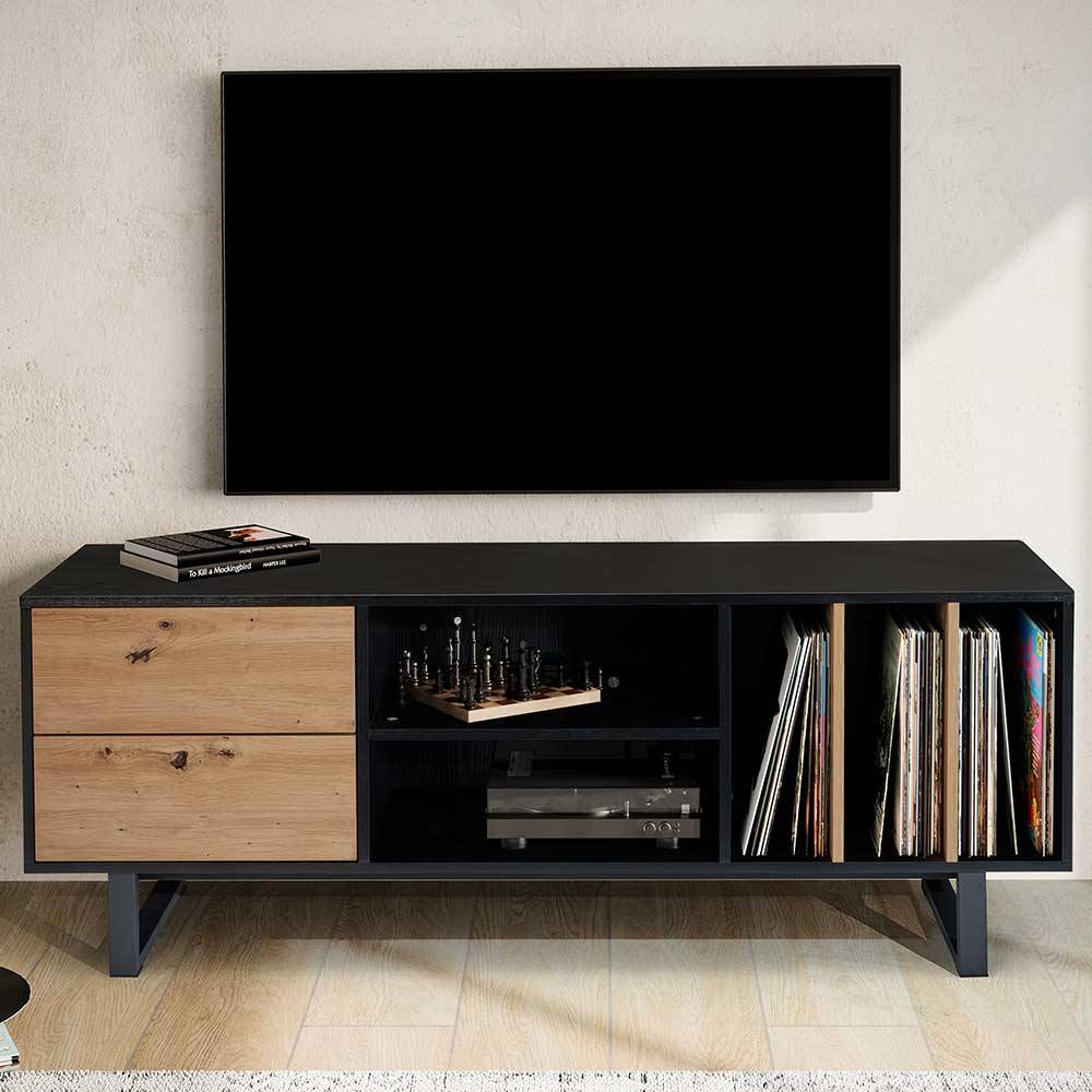 TV Lowboard Vallarta in Schwarz und Wildeichefarben im Skandi Design