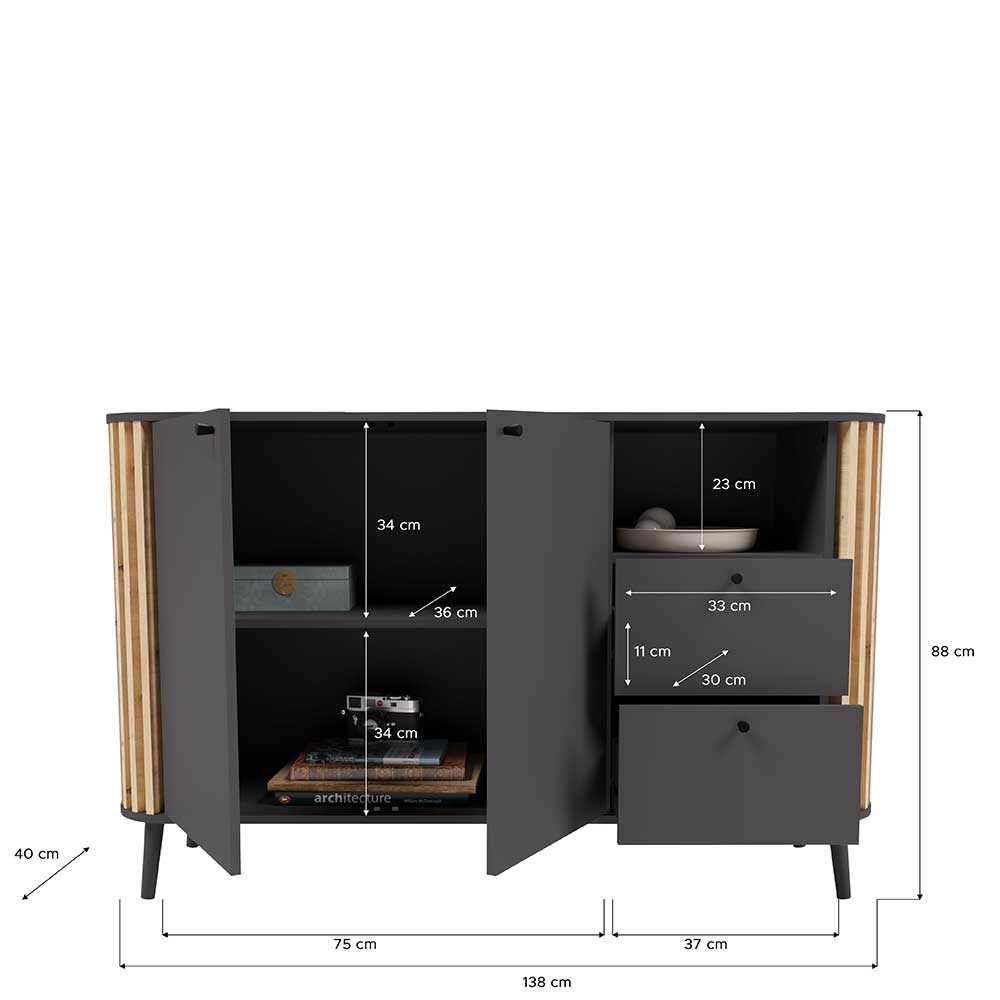 Modernes Esszimmersideboard Atjada in Grau und Wildeichefarben