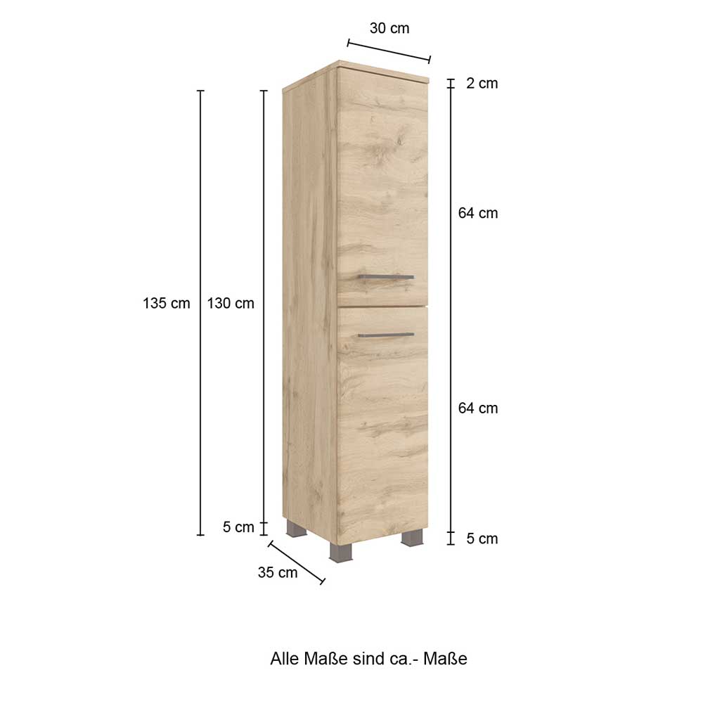 Badezimmer Möbelset Longos 90 cm breit in Wildeichefarben (dreiteilig)