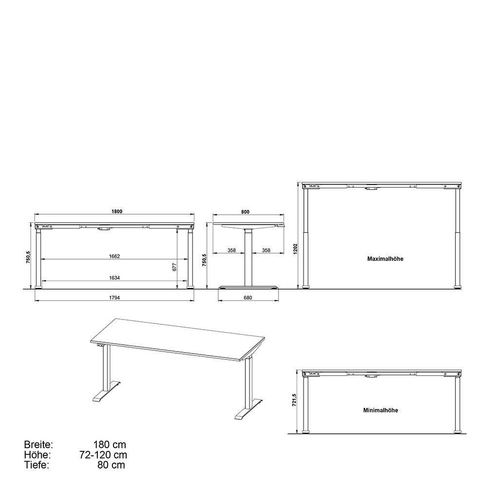 Weißer Büroschreibtisch Kalastania höhenverstellbar - 80 cm tief