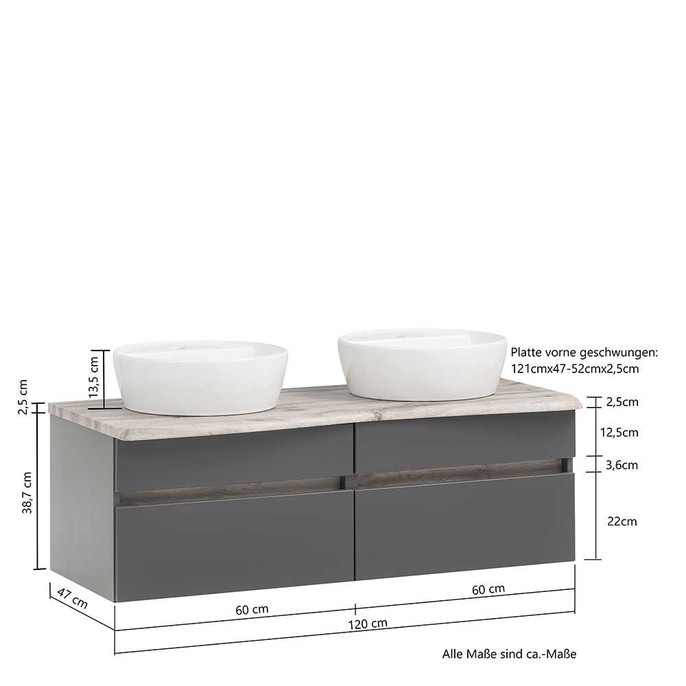 Badmöbel-Set Pegruan im Landhausstil mit zwei Waschbecken (dreiteilig)