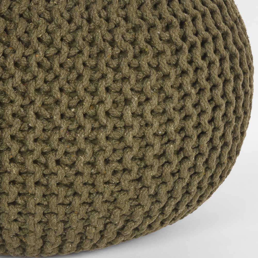 Pouf Dominico in Olivgrün aus Strickstoff