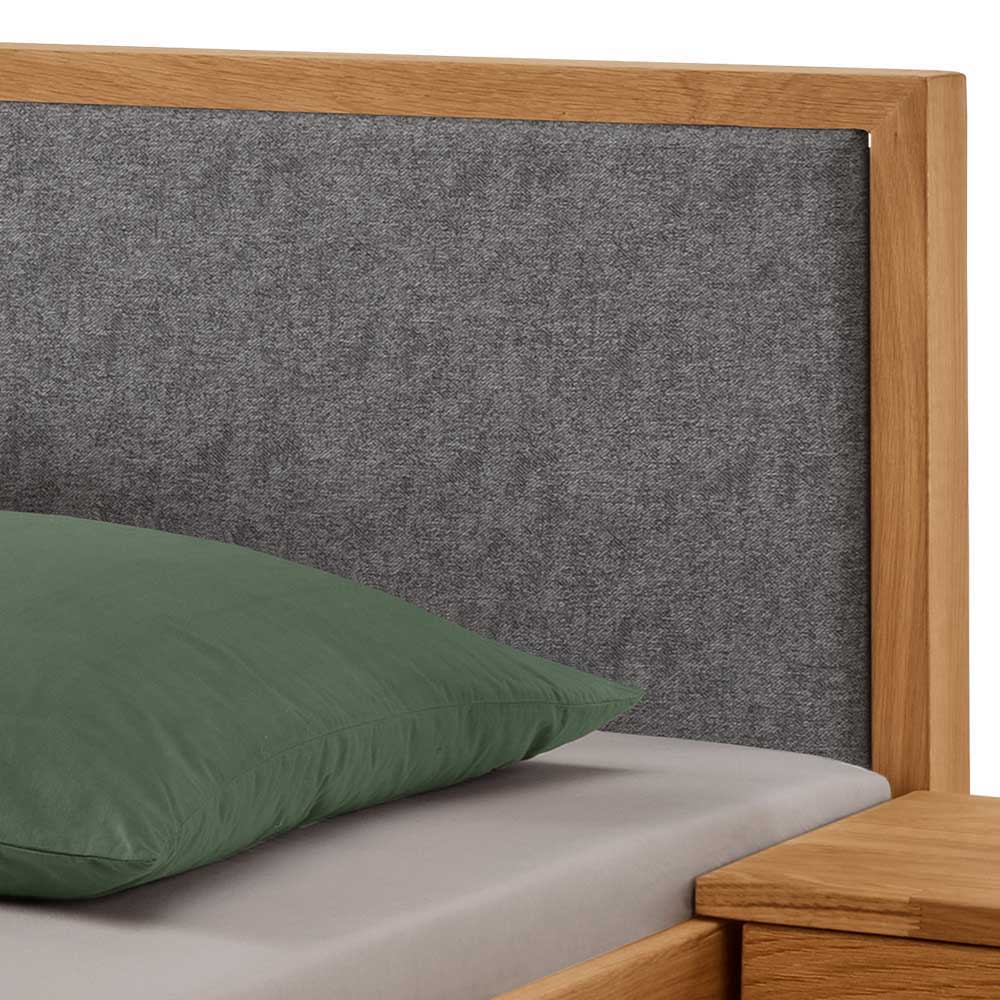 140x200 cm Bett Snoba aus Wildeiche Massivholz mit Polsterkopfteil