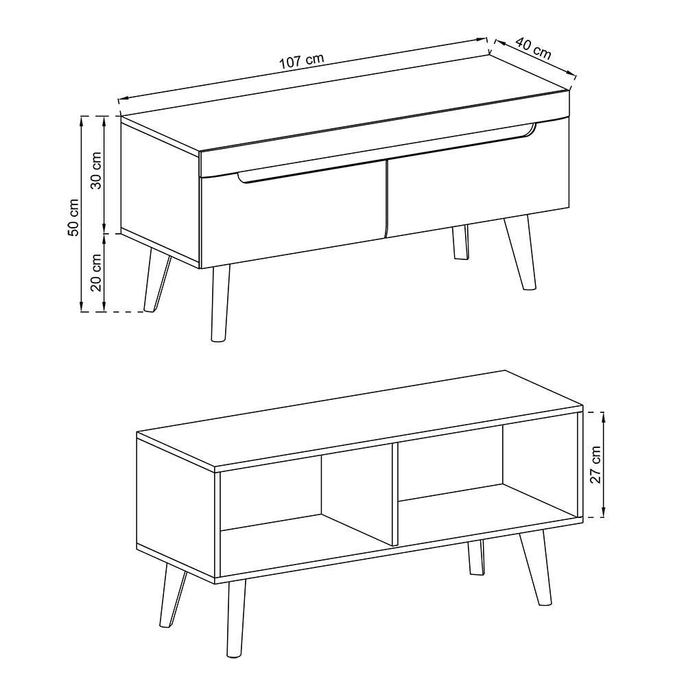 TV Wohnwand Tomya im Skandi Design mit Regal (vierteilig)