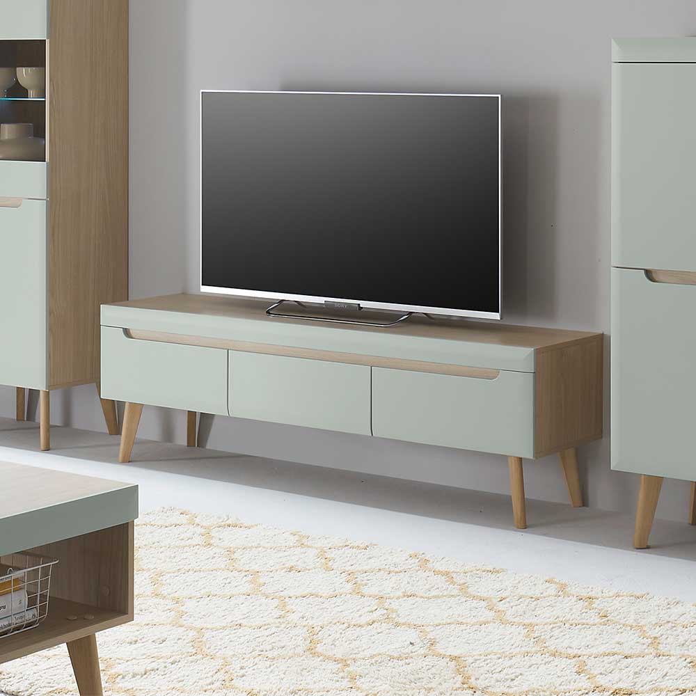 TV Board Casmas mit drei Schubladen im Skandi Design