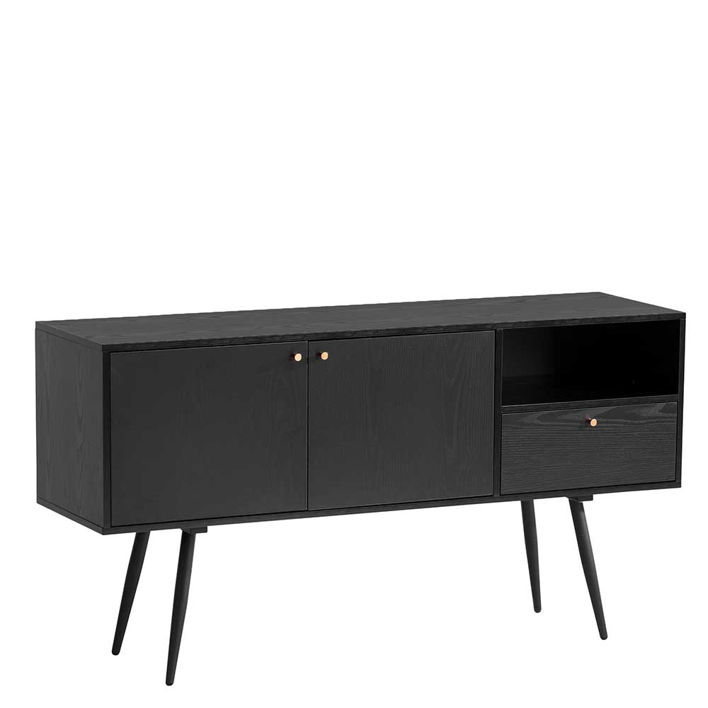 Sideboard Hammuel in Schwarz mit Metallgriffen