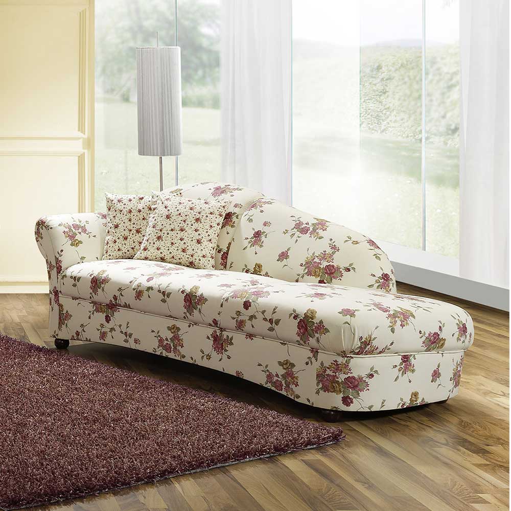 Landhausstil Recamiere Manitoba mit Blumen Motiv in Beige - Bunt