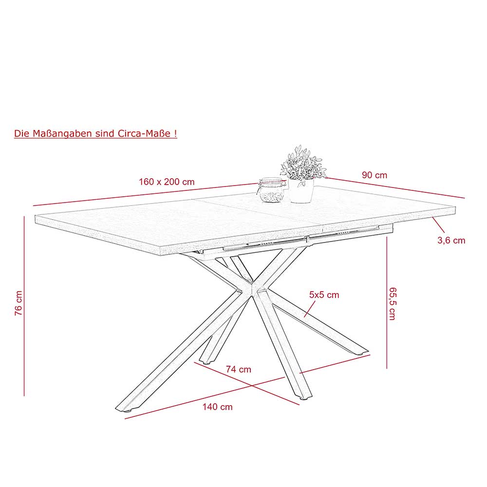 Esstisch Chali mit Kulissenauszug im Industry und Loft Stil