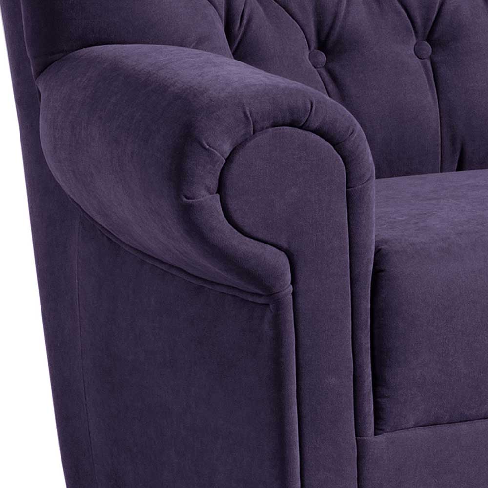 Chesterfield Polstersessel Walentina in Violett mit Velours Bezug