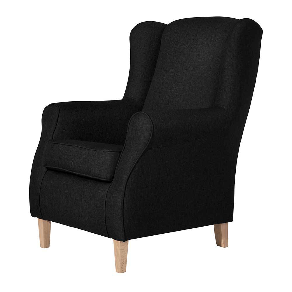 Sessel optional mit Hocker Fiametta in Schwarz und Buchefarben