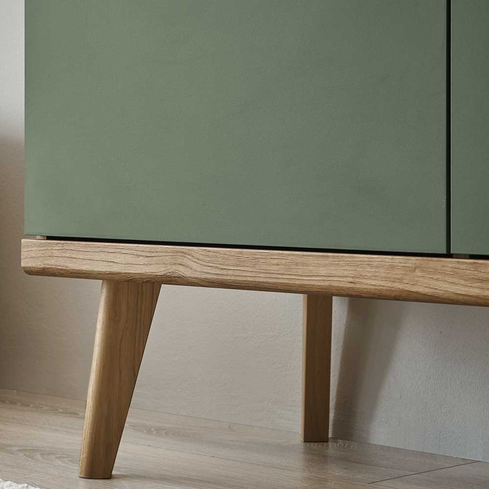 Wohnzimmer Highboard Lora in Graugrün und Wildeichefarben