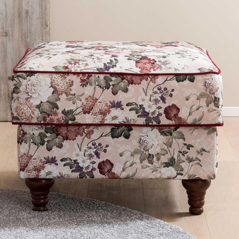 Vintage Look Polsterhocker Envus in Bunt mit Blumen Muster