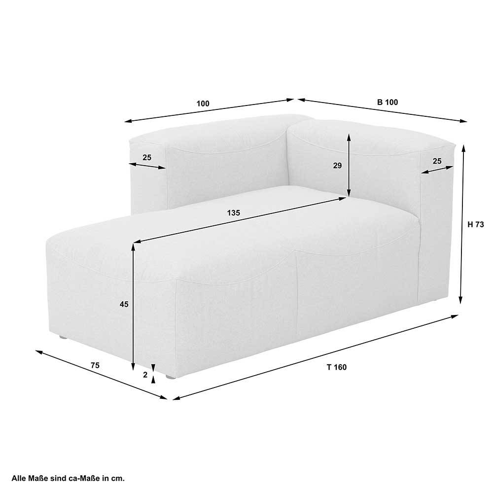 Couch Modul Recamiere Felictia in Anthrazit 160 cm tief