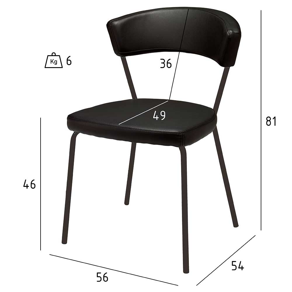 Stühle Booniota in Schwarz Kunstleder mit Metallgestell (4er Set)